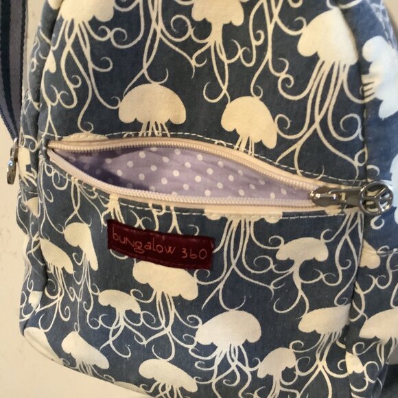 Bungalow 360 Small Mini Backpack Jellyfish print Cotton Canvas Adjustable Straps - Picture 3 of 6